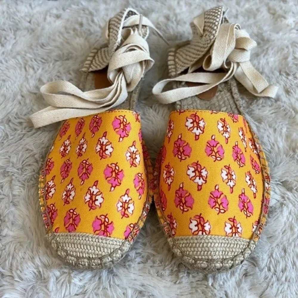 J. Crew Printed Canvas Ankle Wrap Espadrille Flats Size 7.5